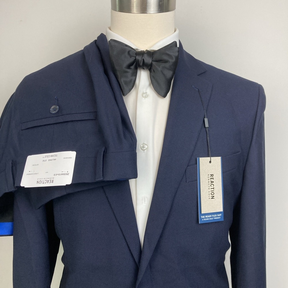 Kenneth Cole Reaction Men 2-pc Techni-Cole Suit Navy Jacket 44L Pant 37W 32L - Picture 8 of 14